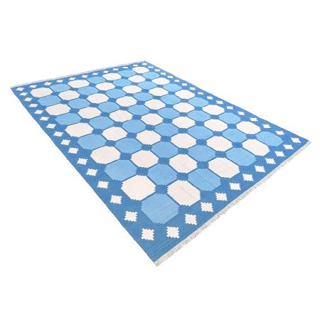 Handmade Blue Cotton Modern Dhurrie For Living Room